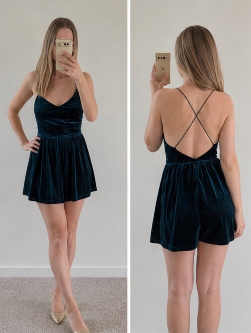 Strappy Velvet Mini Dress in Deep Teal